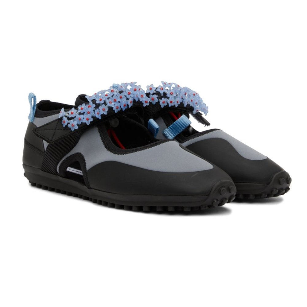 NWOT Cecilie Bahnsen Sara Embellished Technical Flats, Gray/Blue
